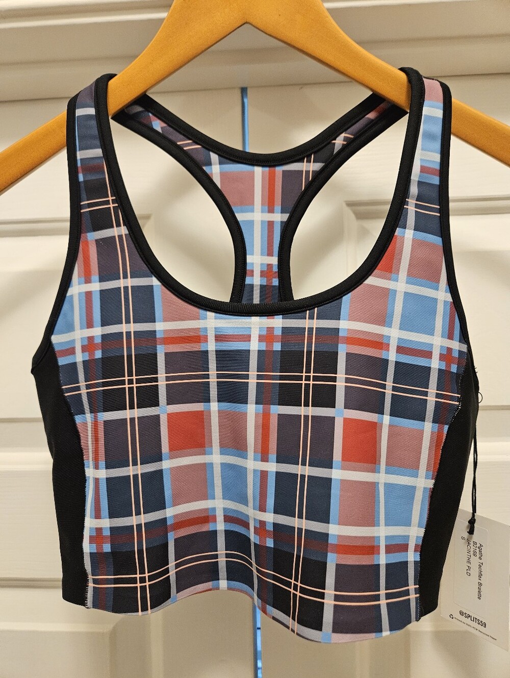 Splits59 Agathe Techflex Bralette Plaid Racerback Sports Bra Top Sm - Blue & Red